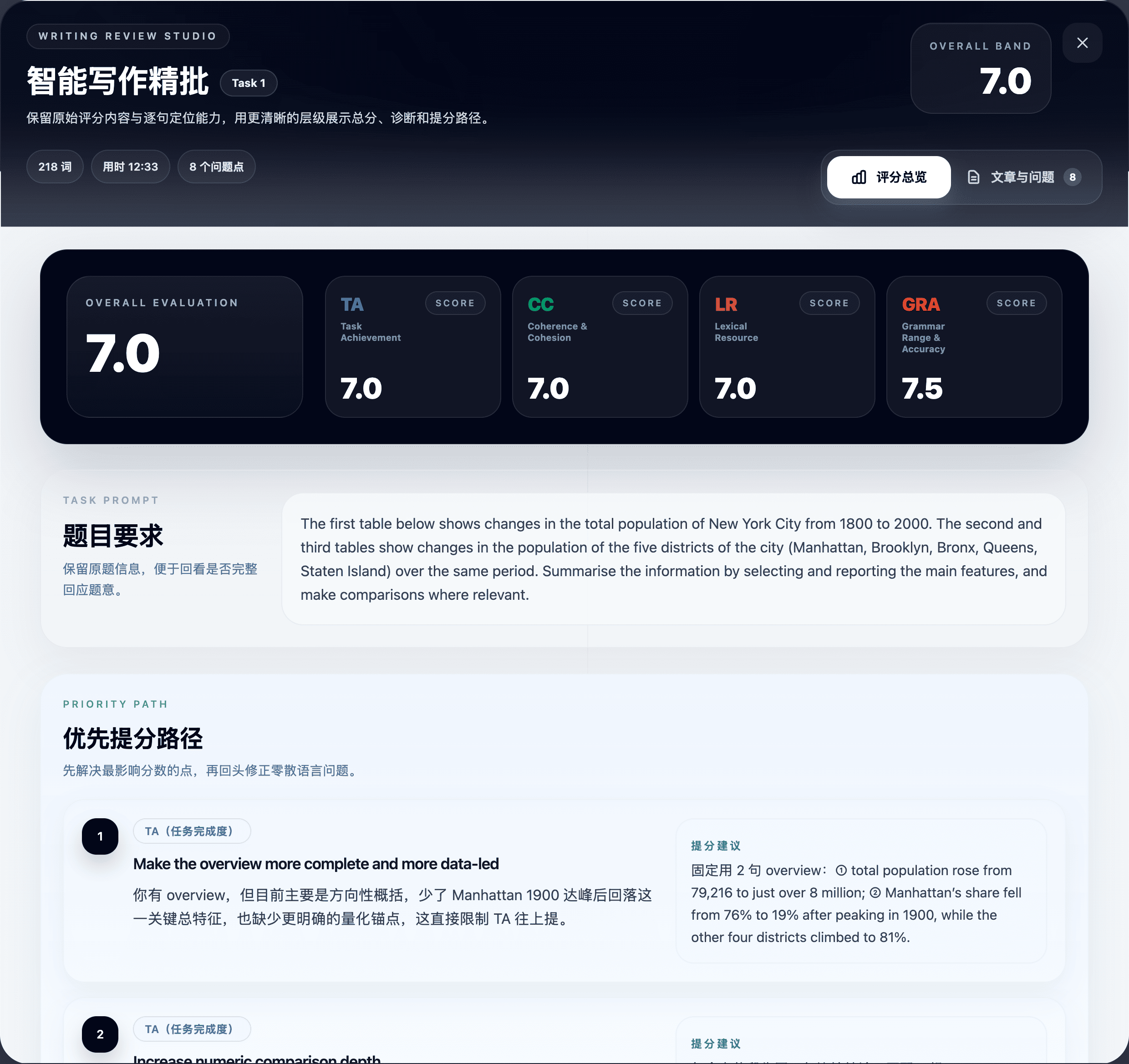 Kapi IELTS 写作逐句批改预览图